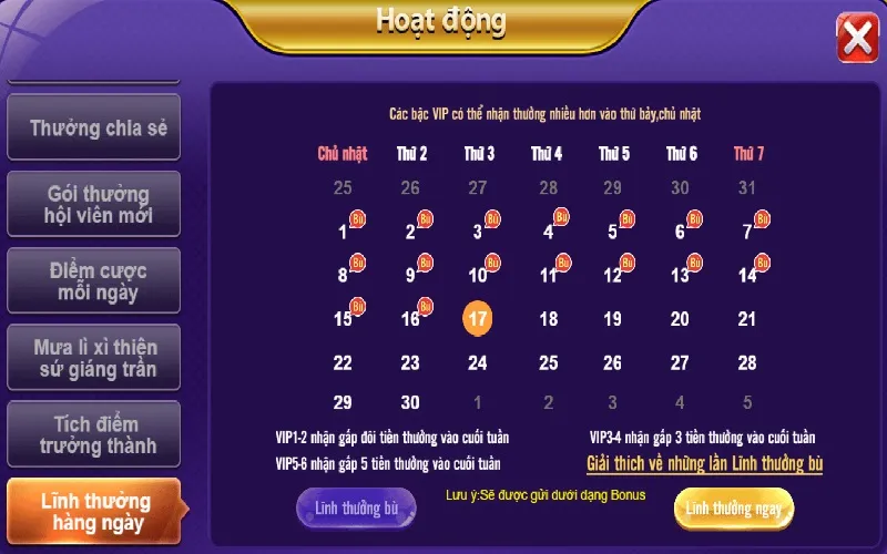 Lĩnh thưởng hàng ngày là chương trình khuyến mãi HOT tại 68 Game Bài