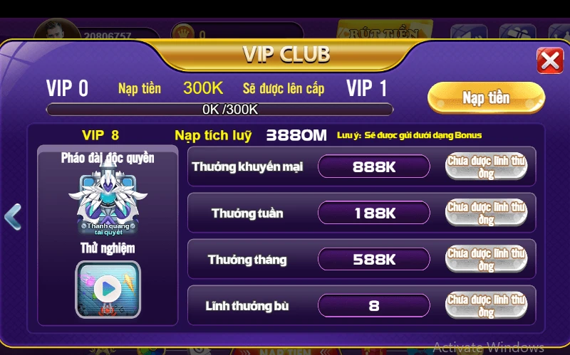 Chương trình có 8 cấp VIP với nhiều ưu đãi tiền mặt, đặc quyền riêng